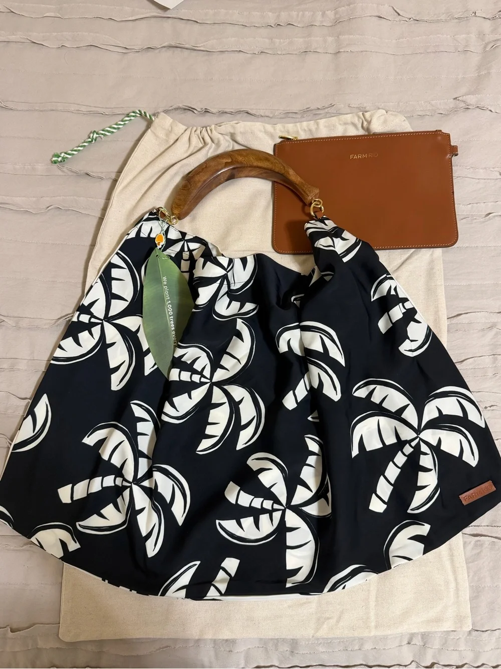 Farm Rio Black And White Palm Trees Scarf Tote Bag